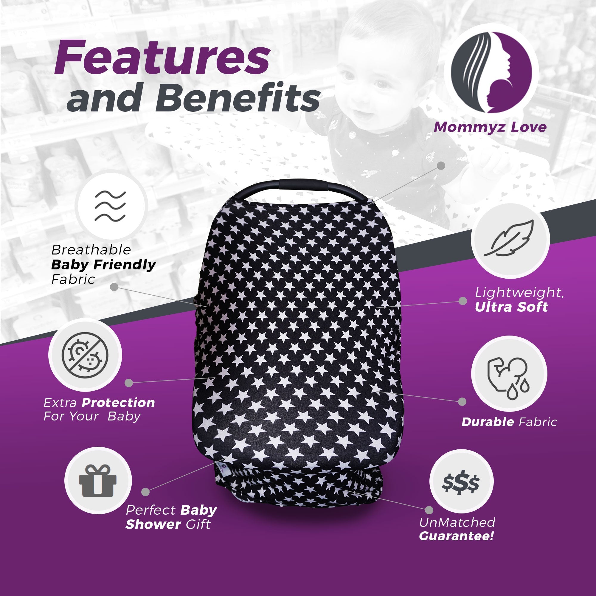 4 in 1 Multi Use Nursing Cover, Breastfeeding Cover, Car Seat Cover for Baby, 1 Pack