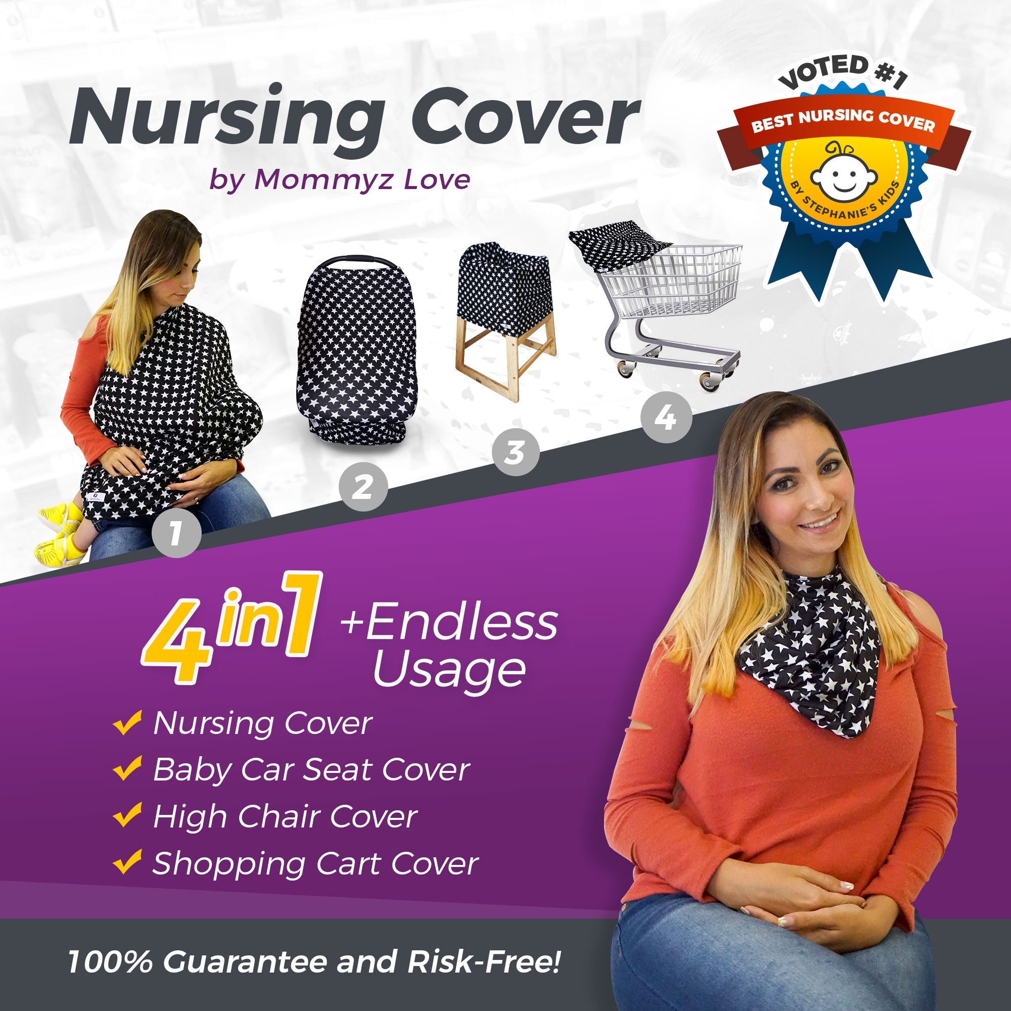 4 in 1 Multi Use Nursing Cover, Breastfeeding Cover, Car Seat Cover for Baby, 1 Pack