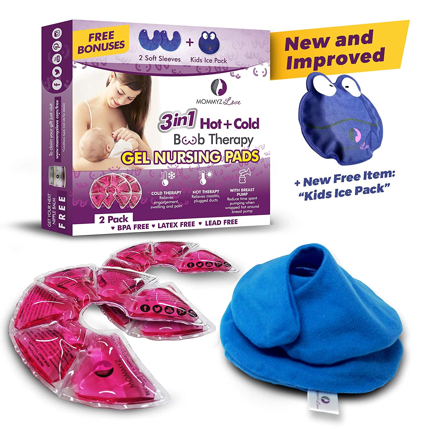 Breast Therapy Gel Nursing Pads For Breastfeeding + Kids Ice Pack