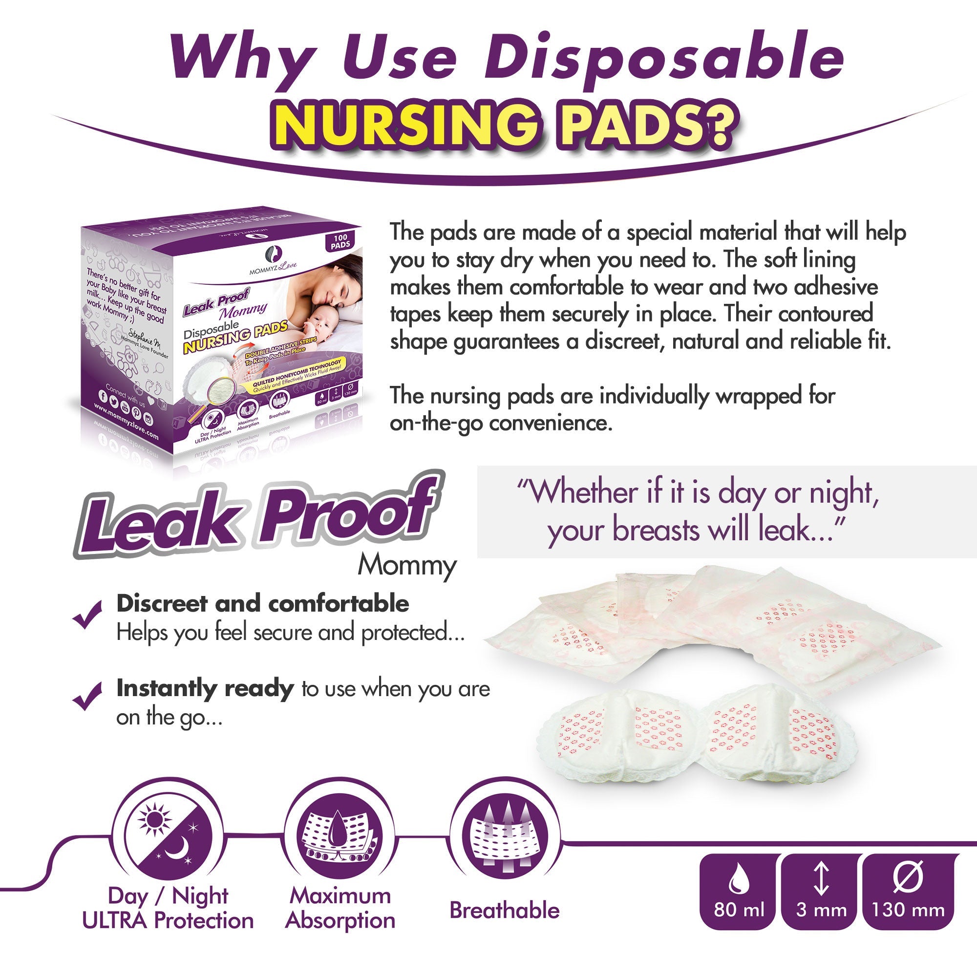 Disposable Nursing Pads: Super Soft - Extra Absorbent, wrapped with 5 Layers for extra Day and Night Protection (100 Pack)