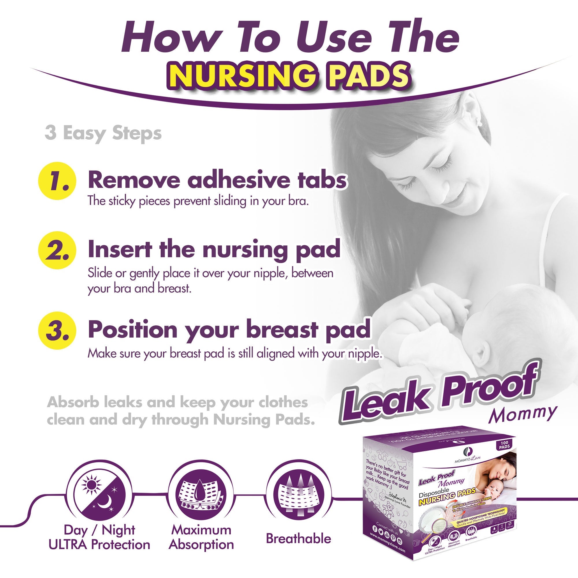 Disposable Nursing Pads: Super Soft - Extra Absorbent, wrapped with 5 Layers for extra Day and Night Protection (100 Pack)