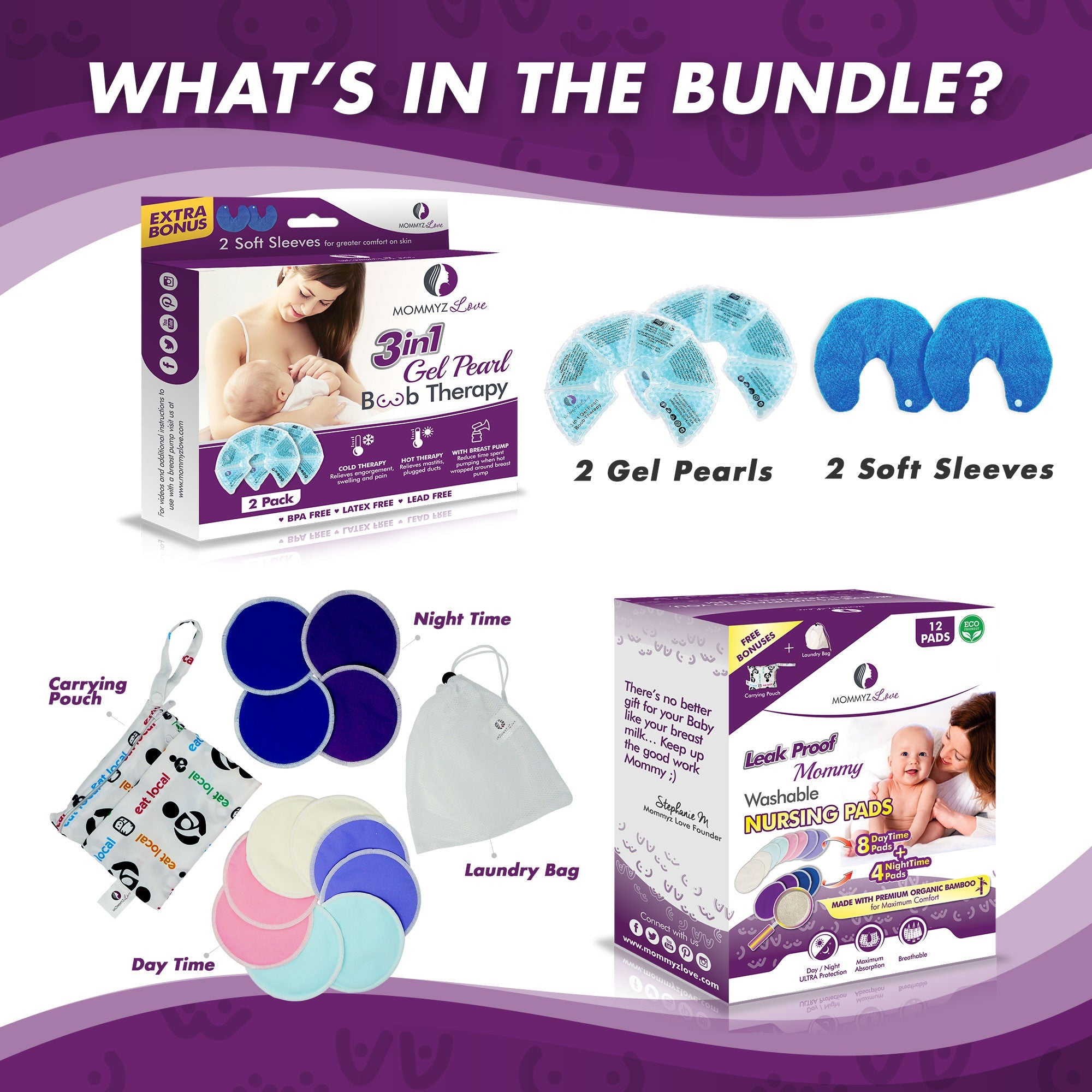 Gel Nursing Pads For Hot And Cold Breast Therapy + Washable Organic Bamboo Nursing Pads