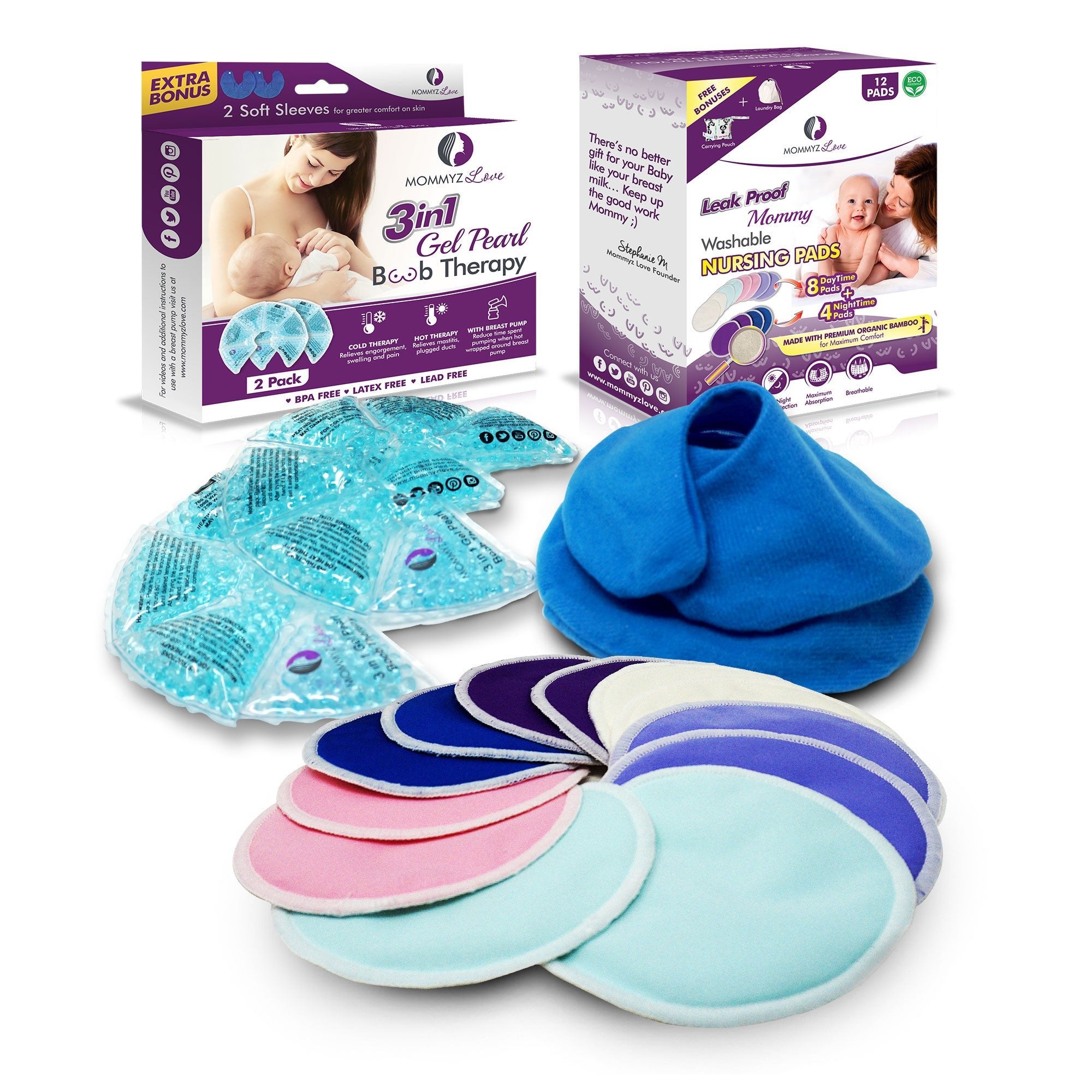 Gel Nursing Pads For Hot And Cold Breast Therapy + Washable Organic Bamboo Nursing Pads
