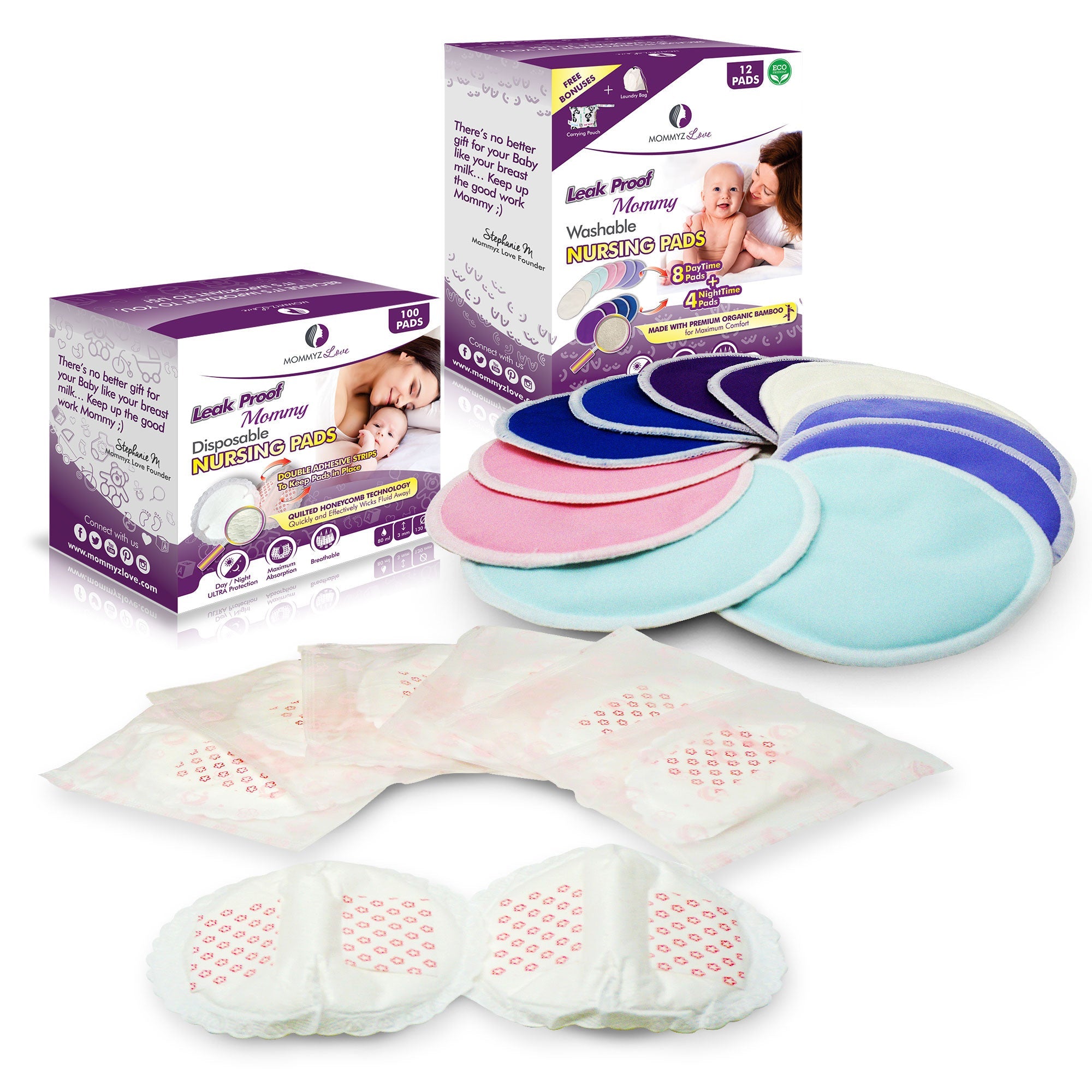 Leak Proof Bundle: Washable & Disposable Nursing Pads Kit for every situation, whether at home or on the go