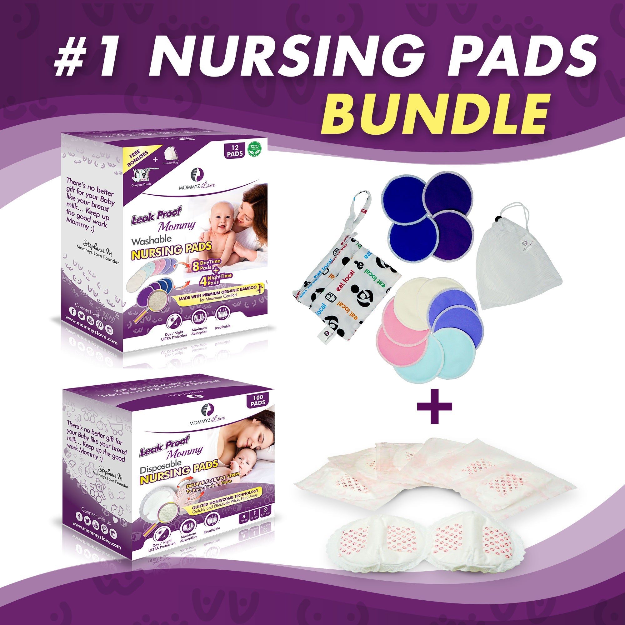 Leak Proof Bundle: Washable & Disposable Nursing Pads Kit for every situation, whether at home or on the go