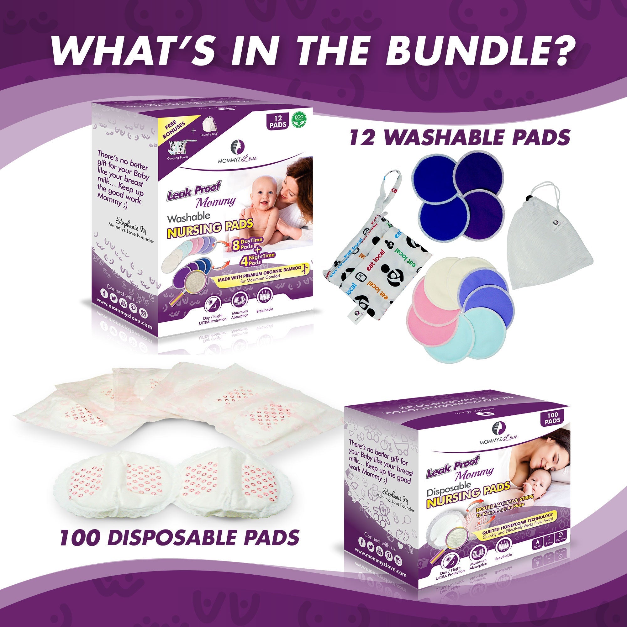 Leak Proof Bundle: Washable & Disposable Nursing Pads Kit for every situation, whether at home or on the go