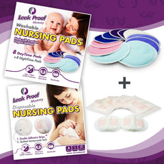 Leak Proof Bundle: Washable & Disposable Nursing Pads Kit for every situation, whether at home or on the go